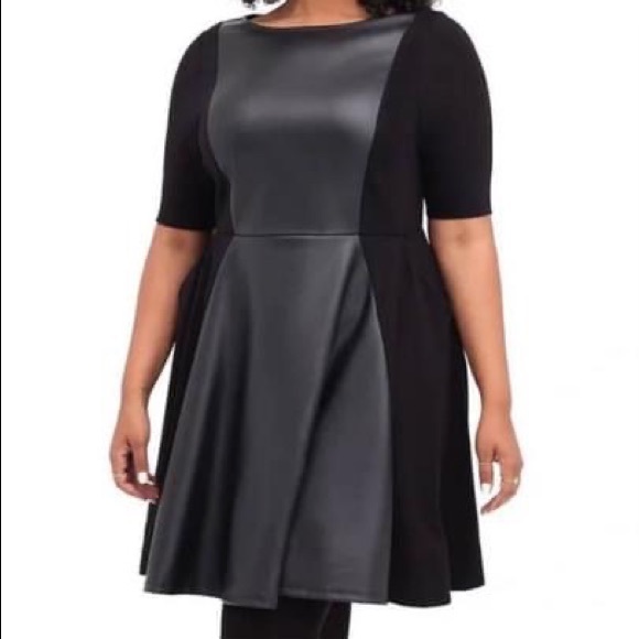torrid Dresses & Skirts - NWT Torrid Short Sleeve Black Luxe Ponte Coated Leather Look Skater Dress size 2